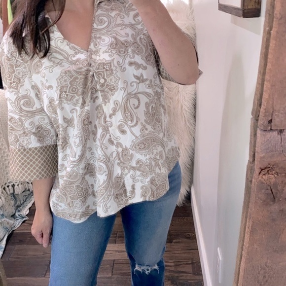 Coldwater creek tan & white floral cotton button down shirt size 2X - Picture 1 of 10